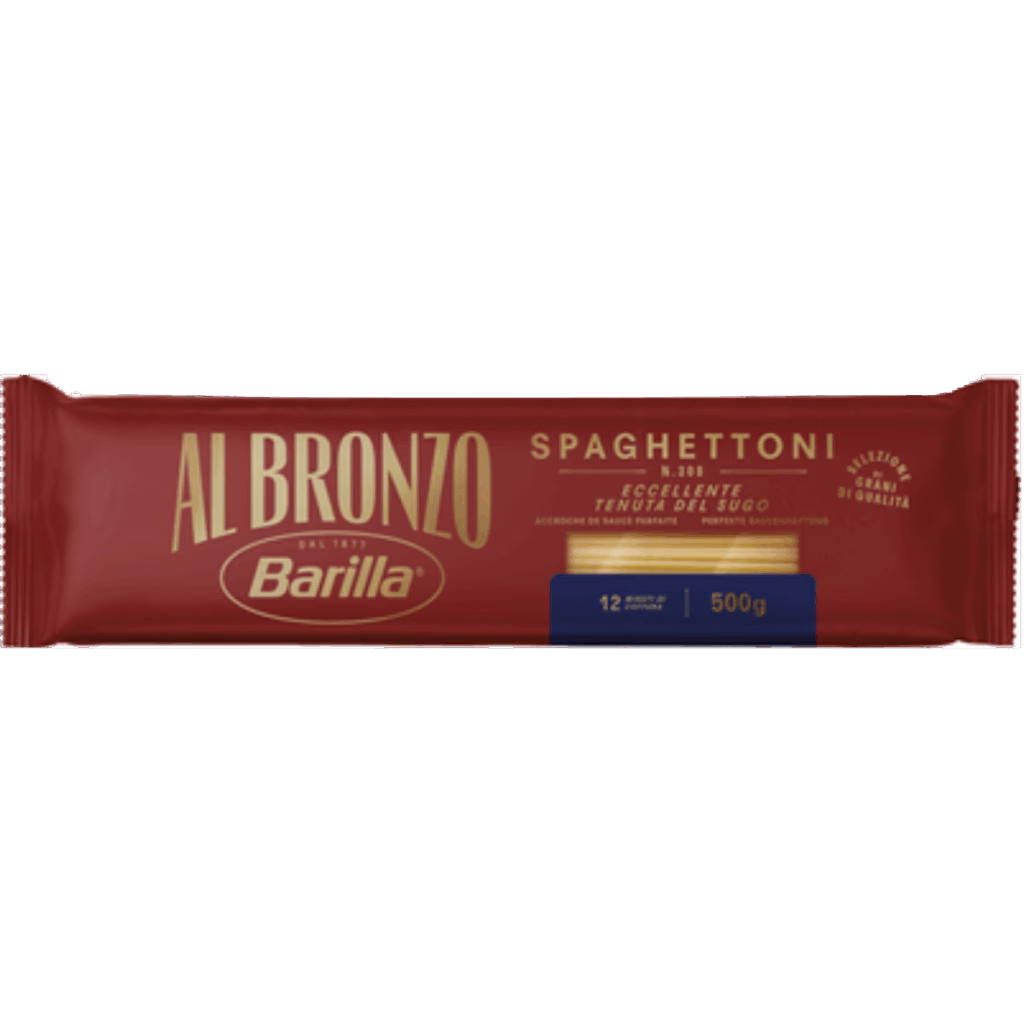 Barilla AL BRONZO Spaghettoni – Premium Pasta aus Bronze-Matrizen in der 500g Packung.