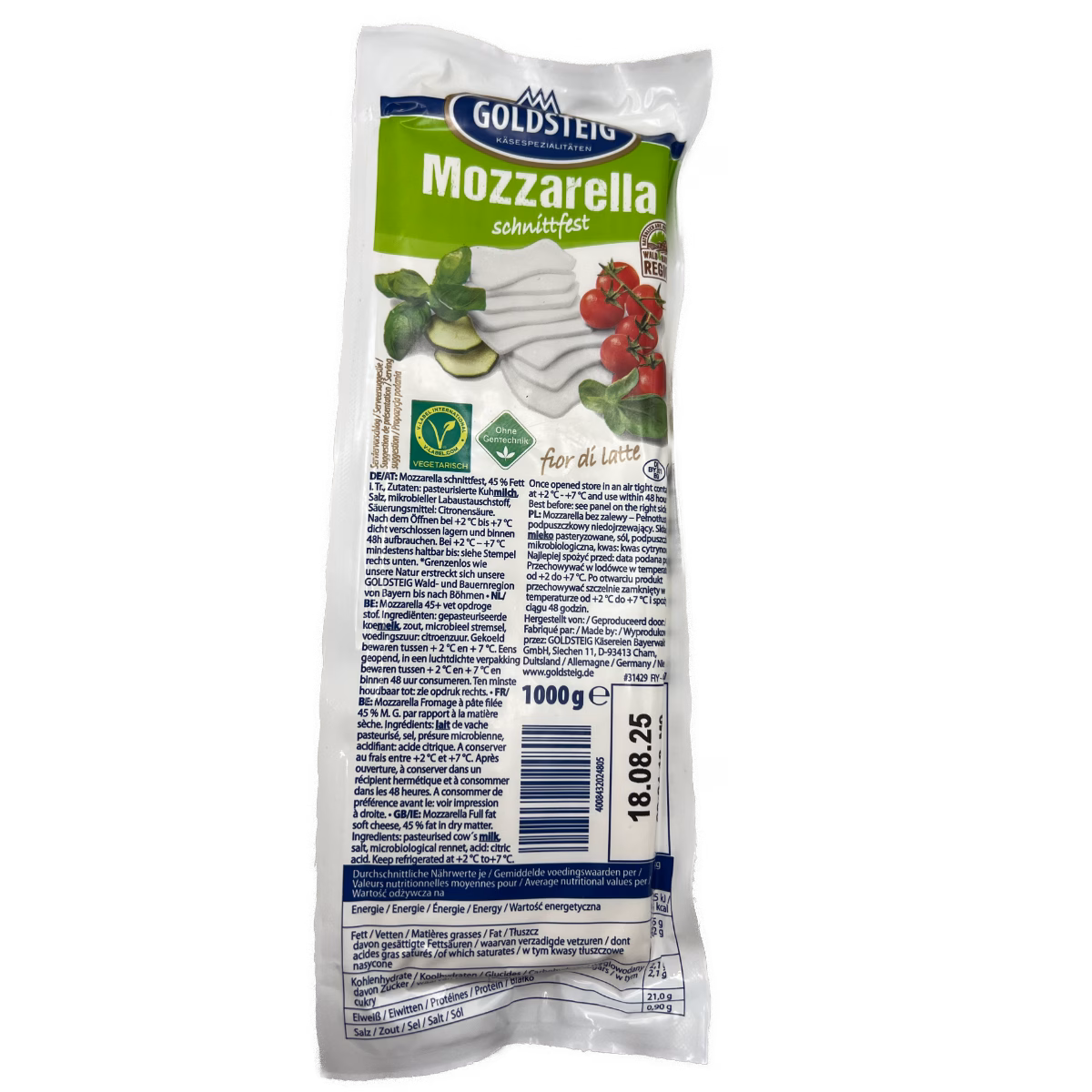 Goldsteig Mozzarella schnittfest Fior di Latte 1000 g