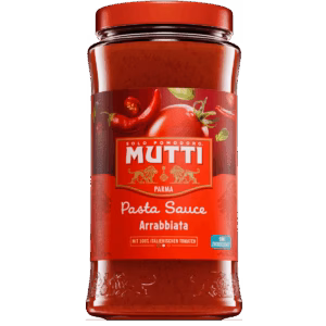 Mutti Pasta Sauce Arrabbiata – pikante Tomatensauce mit Chili im 400g Glas.